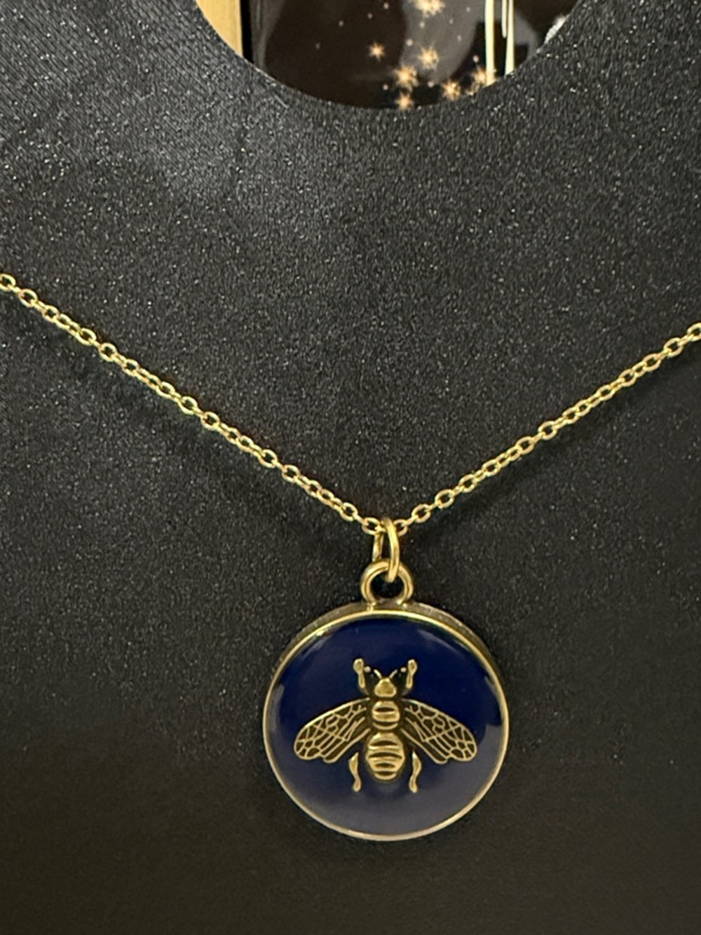 Gucci Gold Bee Pendant Necklace with Navy Enamel